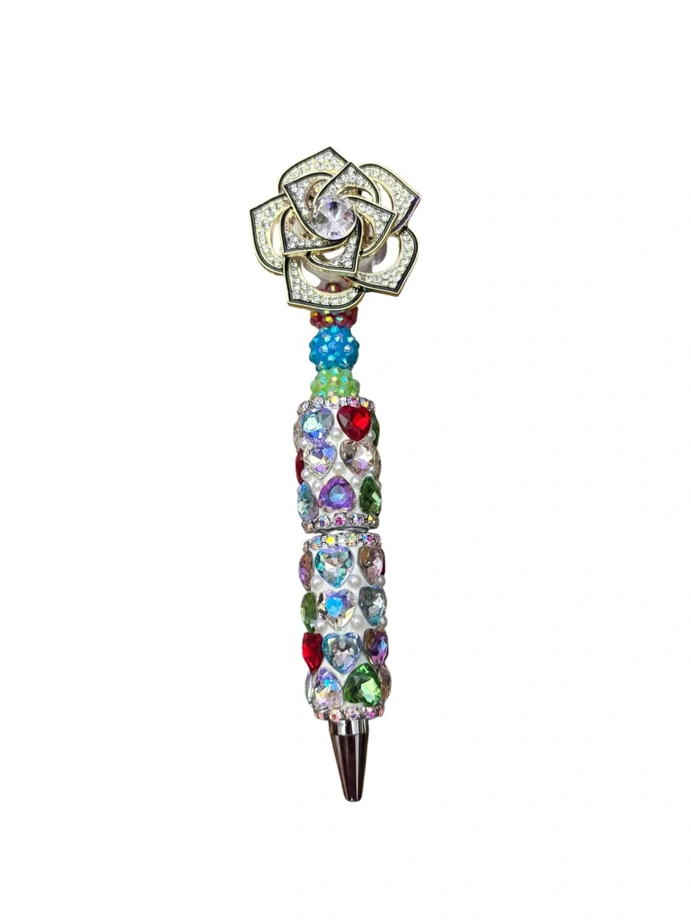 Crystal Floral Top Multicolor Jeweled Fidget Spinner Pen